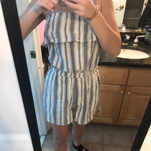 Blue and white striped romper